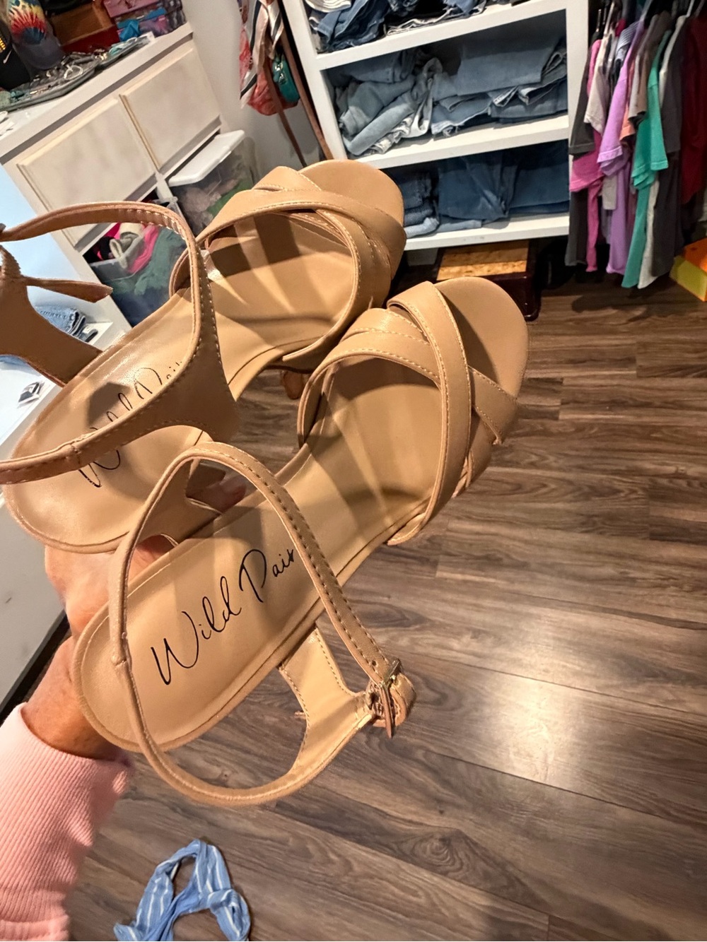 Who What Wear Nude Tan Strappy Block Heel Sandals